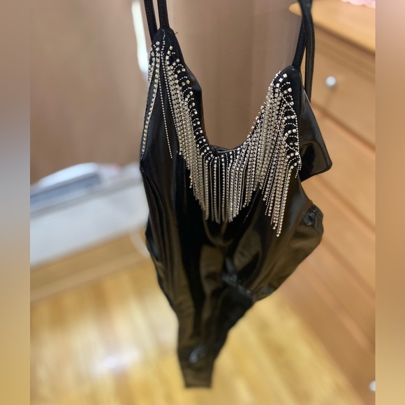 SHEIN Tops - 🐈‍⬛🐈‍⬛ Rhinestone design latex bodysuit small